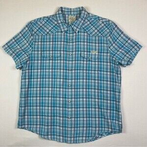 Lucky Brand Pearl Snap Shirt Men’s Large‎ Plaid Pocket Flap Western Cowboy Rodeo
